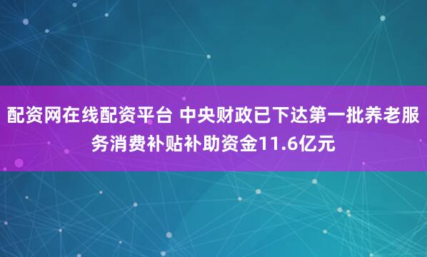 配资网在线配资平台 中央财政已下达第一批养老服务消费补贴补助资金11.6亿元